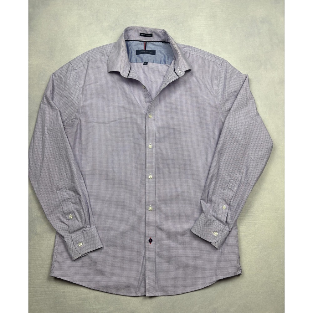 Tommy Hilfiger Mens Slim Fit Non Iron Dress Shirt Check 16 32-33 Long‎ Sleeve